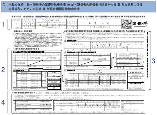 令和 6 年分　給与所得者の基礎控除申告書 兼 給与所得者の配偶者控除等申告書 兼 年末調整に係る定額減税のための申告書 兼 所得金額調整控除申告書